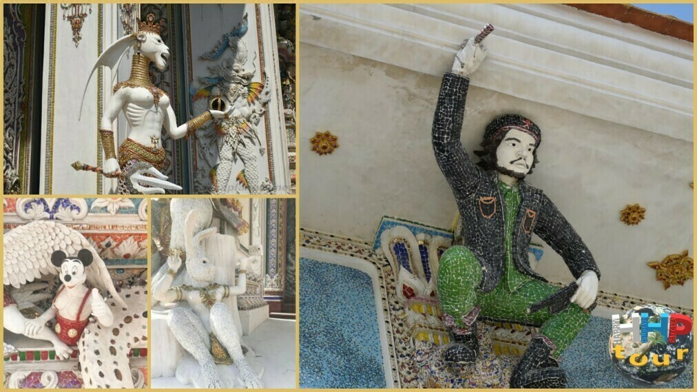 9 Чуде Бангкока. ХРАМ ДЭВИДА БЭКХЕМА (Wat Pariwat). На стенах храма силуэт Чигивара, Микки-Маус, Кролик и какой-то персонаж из Звёздных Воинов.