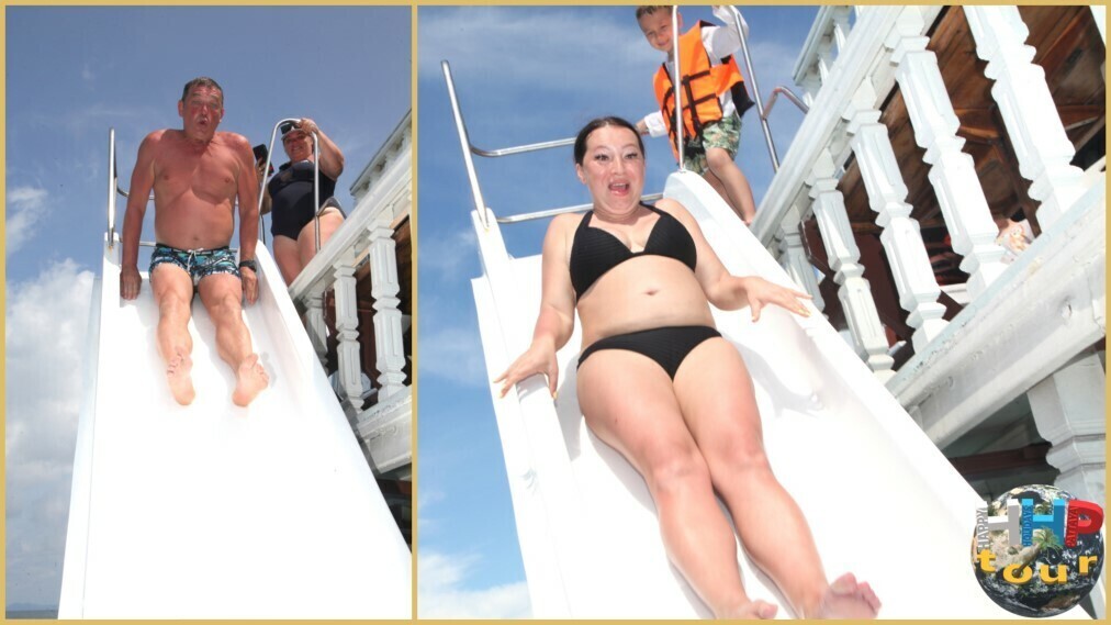 Экскурсия Пати айлэнд. Скатывание с водной горки в открытое море.