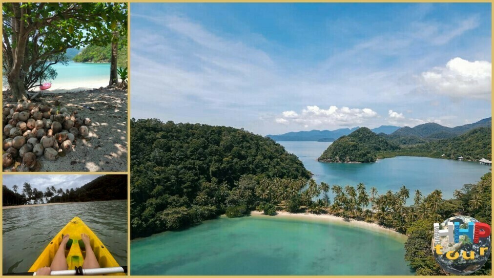 Экскурсия Ко Чанг ВИП. Вид на Ко Чанг с высоты через Ко Нгам перешеек. Кокосы на пляже.