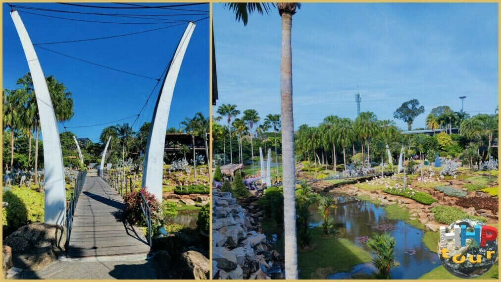 Подвесной мост через реку в ботаническом саду Нонг Нуч Паттайя.