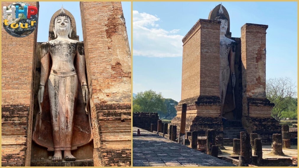 Королевство Сукхотай исторический парк. Это руины Ват Махатхат. На изображении представлена статуя стоящего Будды, известная как Пхра Аттарот.