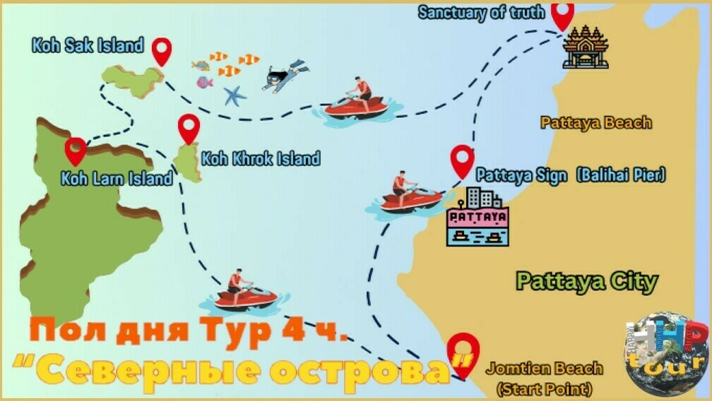 Гидроциклы Паттайя. Маршрут на пол дня "Северные острова"