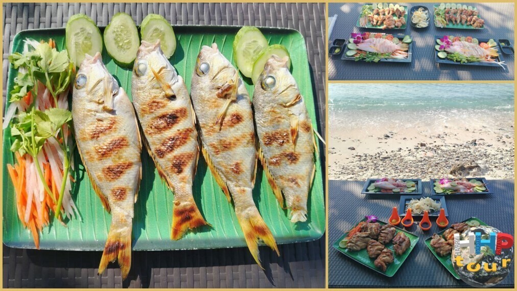 Остров Paradise. Жареная рыба, курица барбекю и сашими.