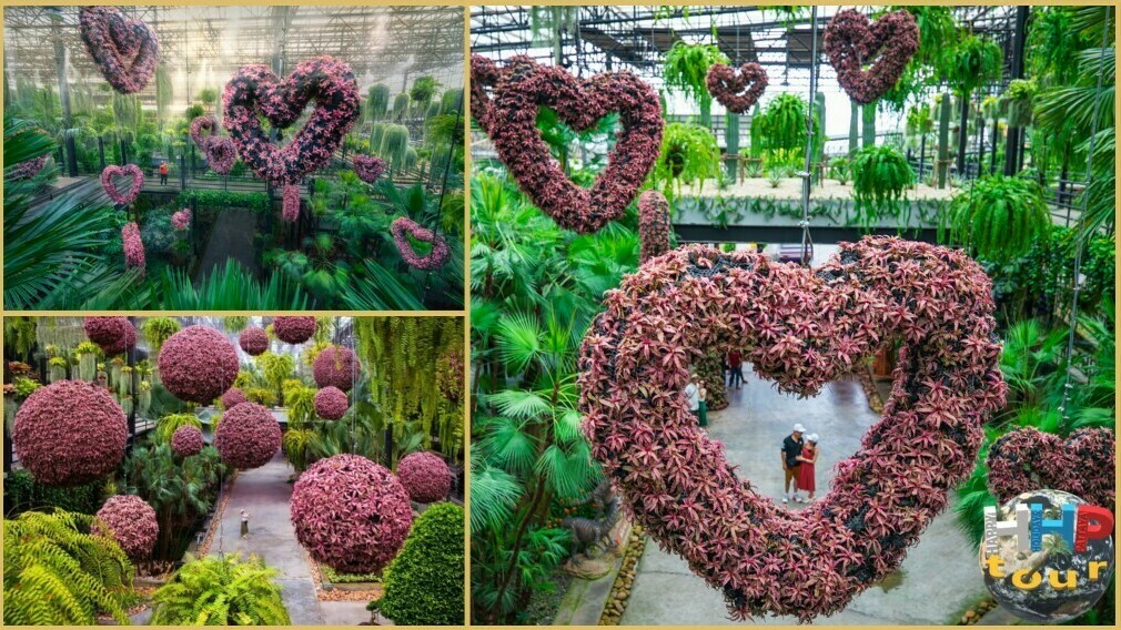Небесный сад, композиции в виде сердец, шаров и звёзд, которые рассредоточены по всей территории. Экскурсия в парк Нонг Нуч.