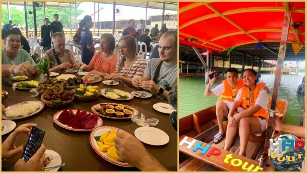 Шведский стол из экзотических фруктов и катание на традиционных лодках.