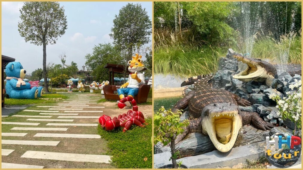 Декорации для фото крокодилы и всякие мультяшные персонажи. Экскурсия Тайское Сафари.