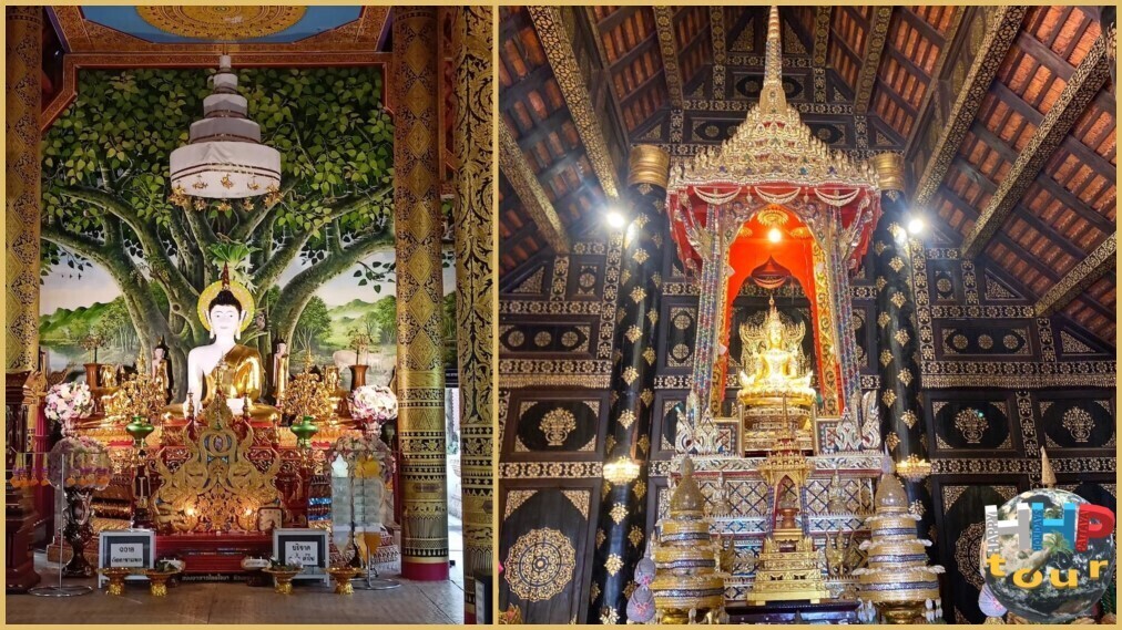 Королевство Сукотай, Wat Phra Si Rattana Mahathat Woramahawihan статуя будды и фреска на стене.