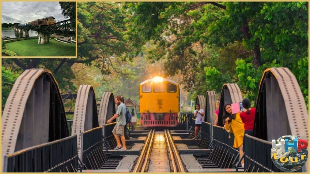 Прогулка по мосту через реку Квай с проезжающим поездом. Экскурсия Квай Сафари и Каньон Летающего Дракона.