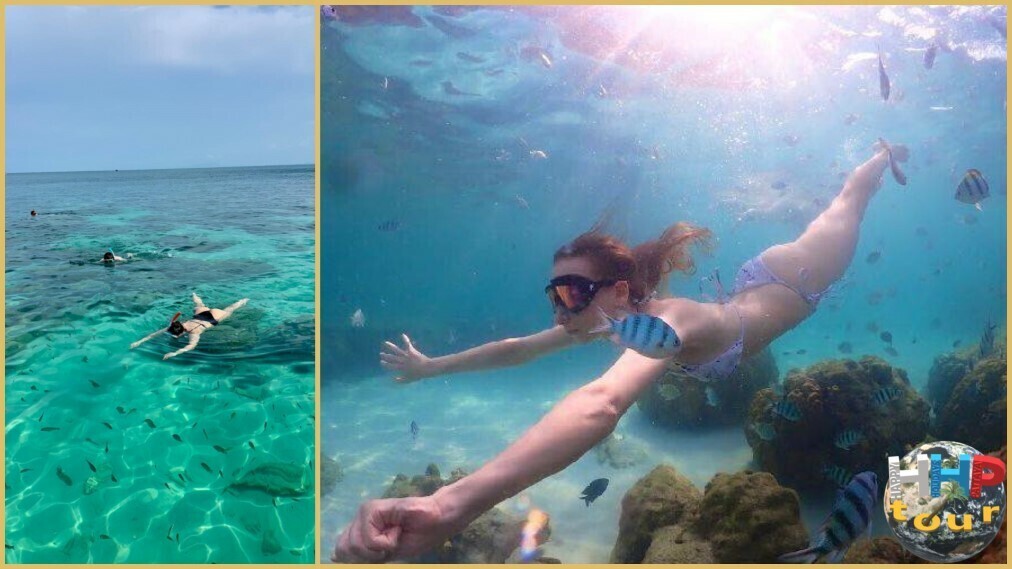 Экскурсия в Паттайе Вечерняя Подводная Одиссея. Фото девушки под водой и над водой.